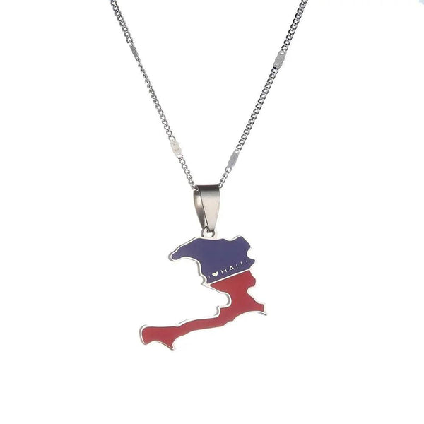 Haiti Flag Map Necklace