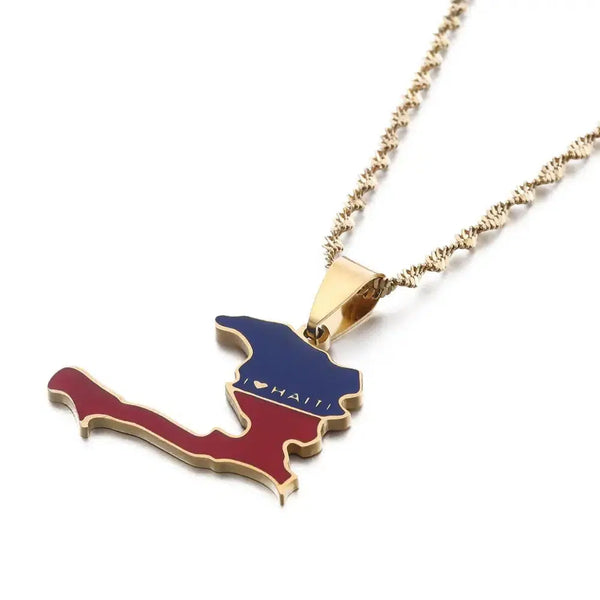 Haiti Flag Map Necklace