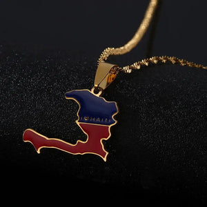 Haiti Flag Map Necklace