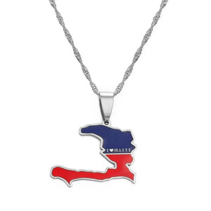 Haiti Flag Map Necklace
