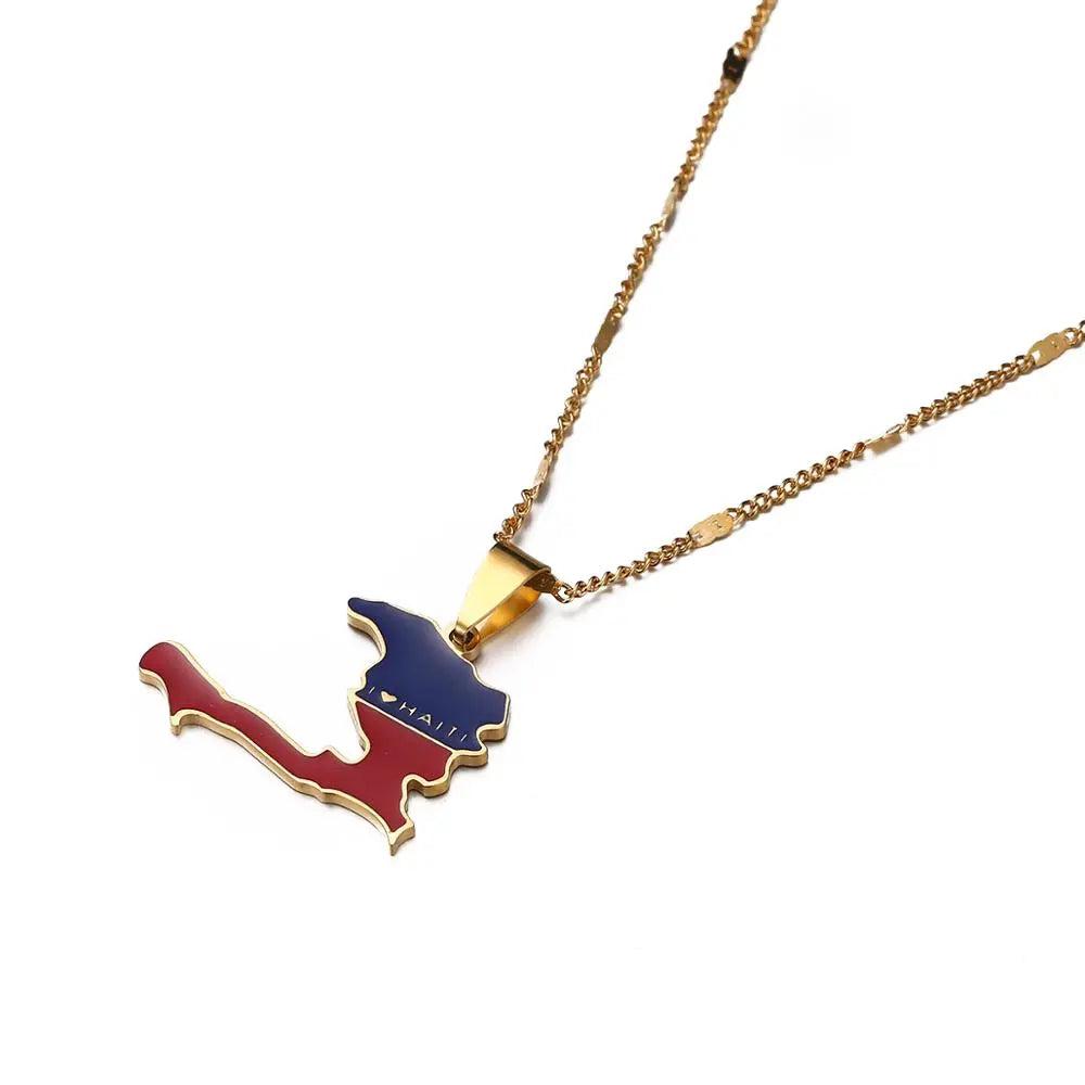 Haiti Flag Map Necklace