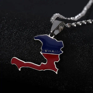 Haiti Flag Map Necklace