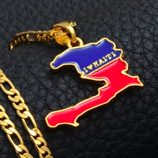 Haiti Flag Map Necklace