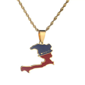 Haiti Flag Map Necklace