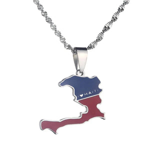 Haiti Flag Map Necklace