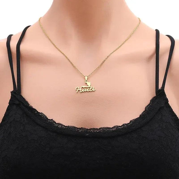 Haiti Flag Map Necklace