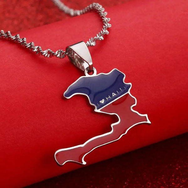 Haiti Flag Map Necklace