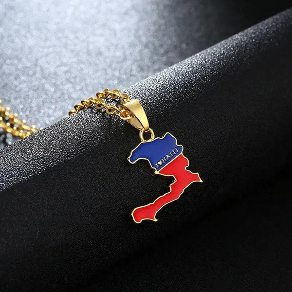 Haiti Flag Map Necklace