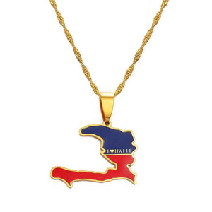 Haiti Flag Map Necklace