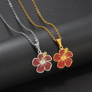 Hawaiian Hibiscus Flower Pendant Necklace