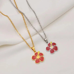 Hawaiian Hibiscus Flower Pendant Necklace