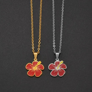Hawaiian Hibiscus Flower Pendant Necklace