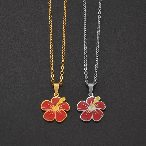 Hawaiian Hibiscus Flower Pendant Necklace