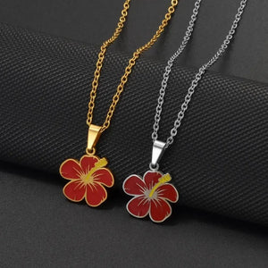 Hawaiian Hibiscus Flower Pendant Necklace