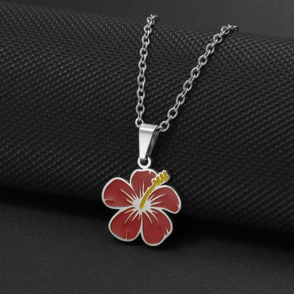 Hawaiian Hibiscus Flower Pendant Necklace
