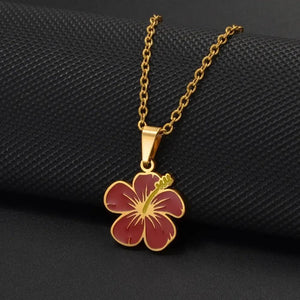 Hawaiian Hibiscus Flower Pendant Necklace