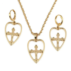 Heart and Crucifix Necklace & Earrings