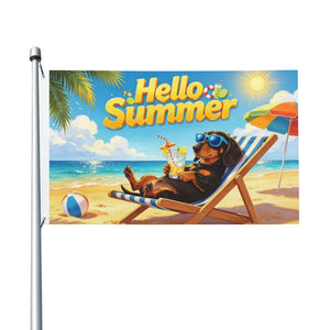 Hello Summer Dachshund Flag - 90x150cm(3x5ft) - 120x180cm(4x6ft) - Funny Dog Flag