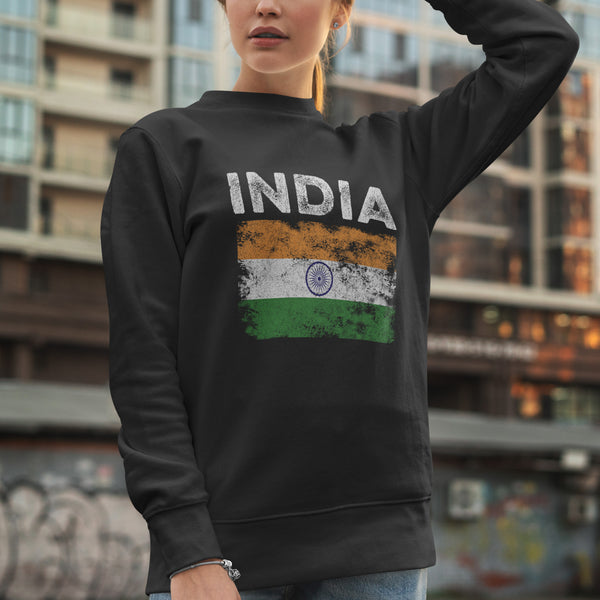 India Flag Distressed - Indian Flag Sweatshirt