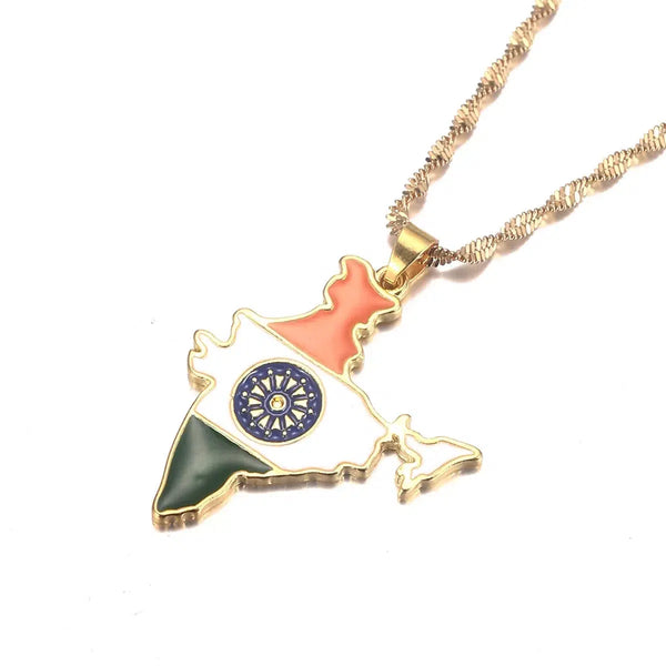 India Flag Map Necklace