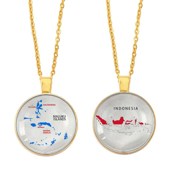 Indonesia & Maluku Flag Map Necklace