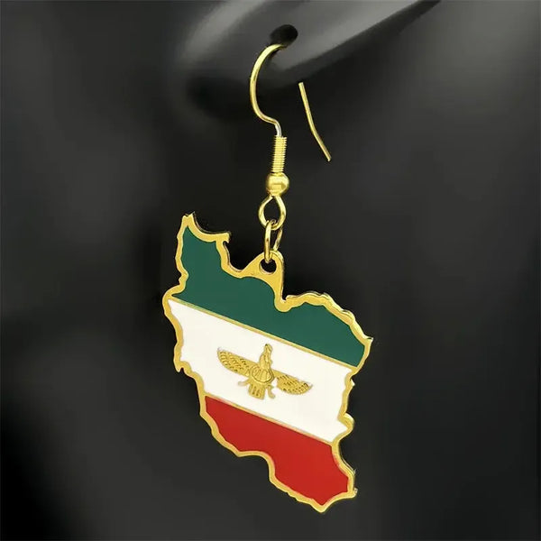 Iran Flag Map Necklace & Earrings
