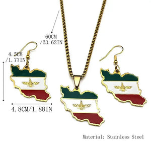 Iran Flag Map Necklace & Earrings