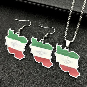 Iran Flag Map Necklace & Earrings