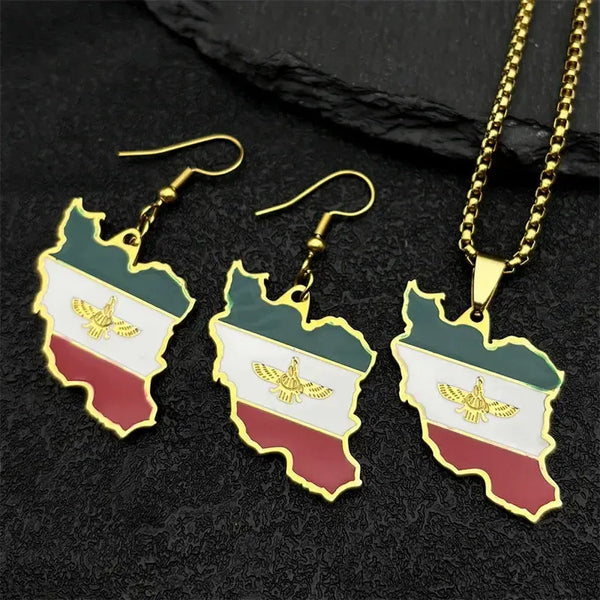 Iran Flag Map Necklace & Earrings