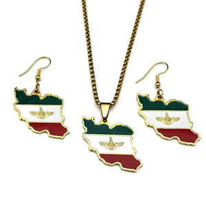 Iran Flag Map Necklace & Earrings