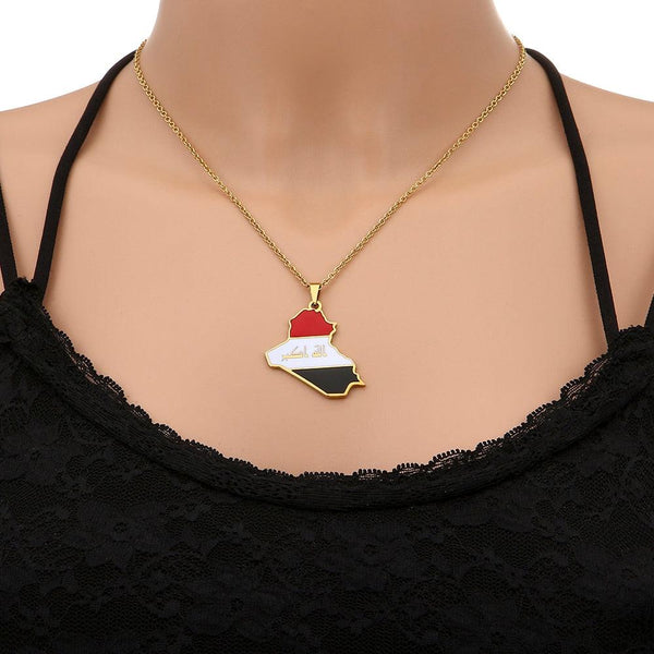 Iraq Flag Map Necklace