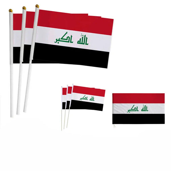 Iraq Flag on Stick - Small Handheld Flag (50/100Pcs)