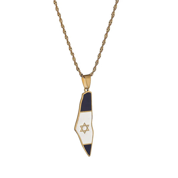 Israel Flag Map Necklace