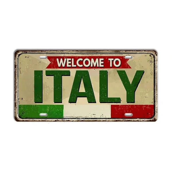 Italy Flag License Plate Collection - Decorative Metal Tin Signs