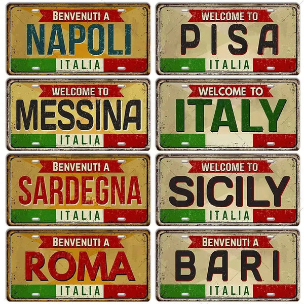 Italy Flag License Plate Collection - Decorative Metal Tin Signs