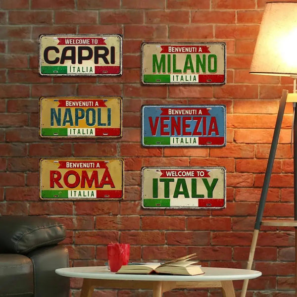 Italy Flag License Plate Collection - Decorative Metal Tin Signs