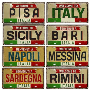 Italy Flag License Plate Collection - Decorative Metal Tin Signs