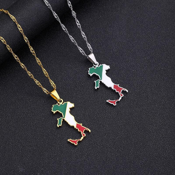 Italy Flag Map Necklace