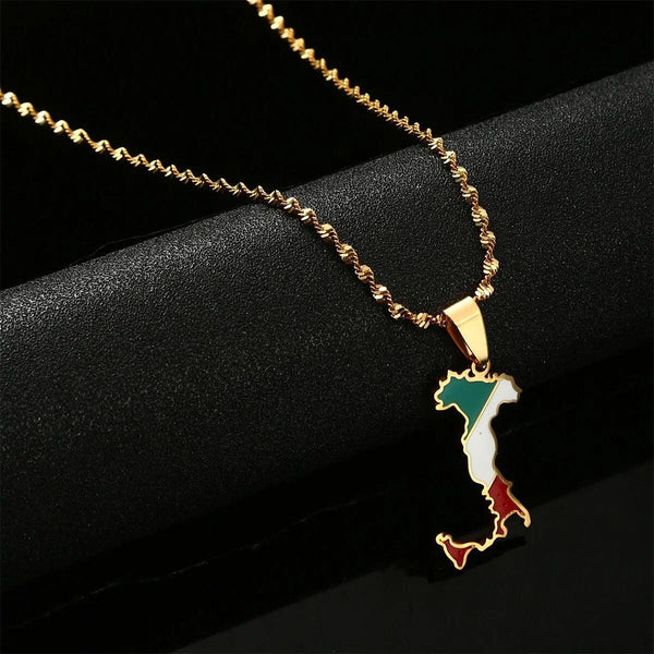 Italy Flag Map Necklace