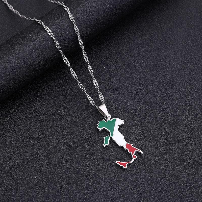 Italy Flag Map Necklace