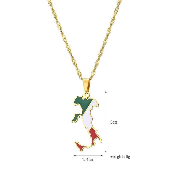 Italy Flag Map Necklace