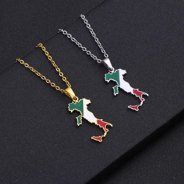 Italy Flag Map Necklace