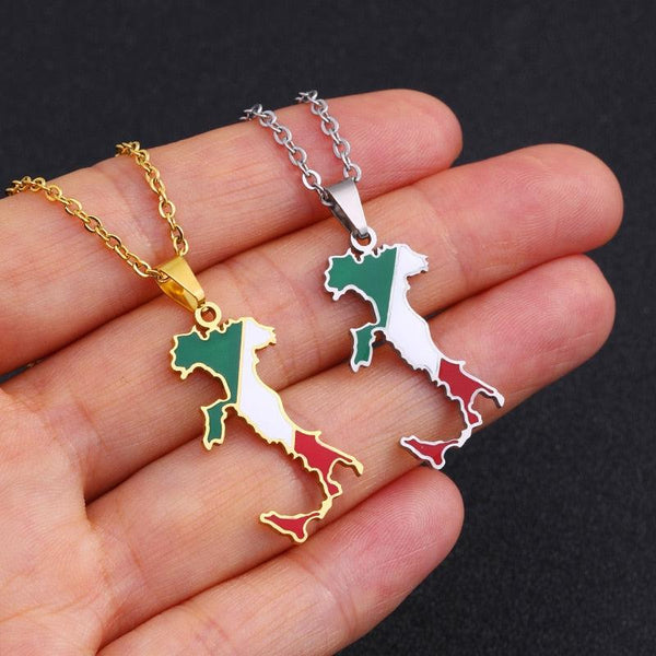Italy Flag Map Necklace