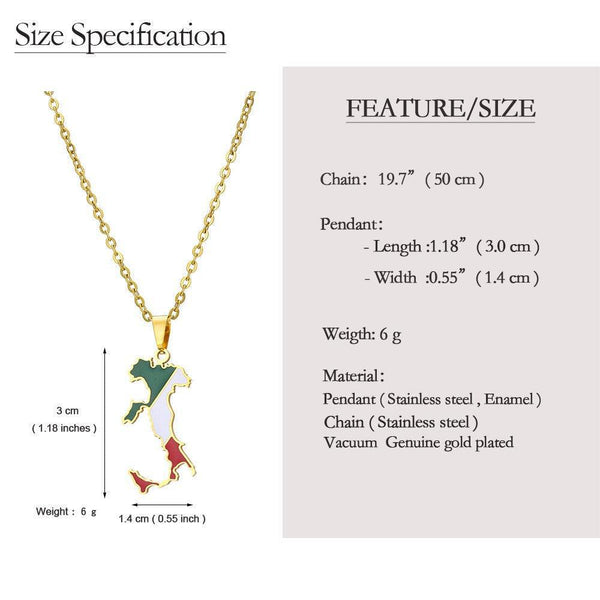 Italy Flag Map Necklace