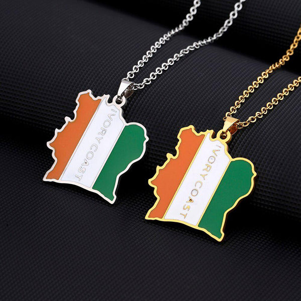 Ivory Coast Flag Map Necklace