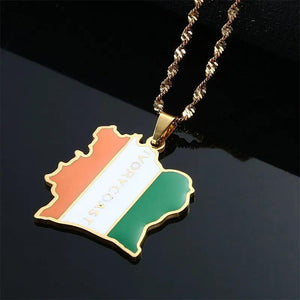 Ivory Coast Flag Map Necklace