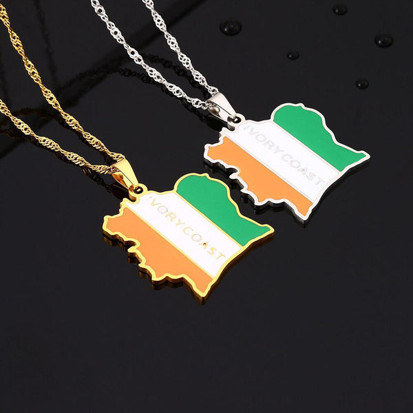 Ivory Coast Flag Map Necklace