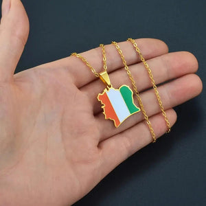 Ivory Coast Flag Map Necklace