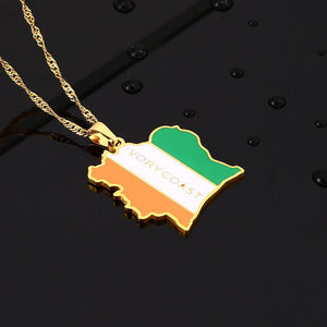 Ivory Coast Flag Map Necklace