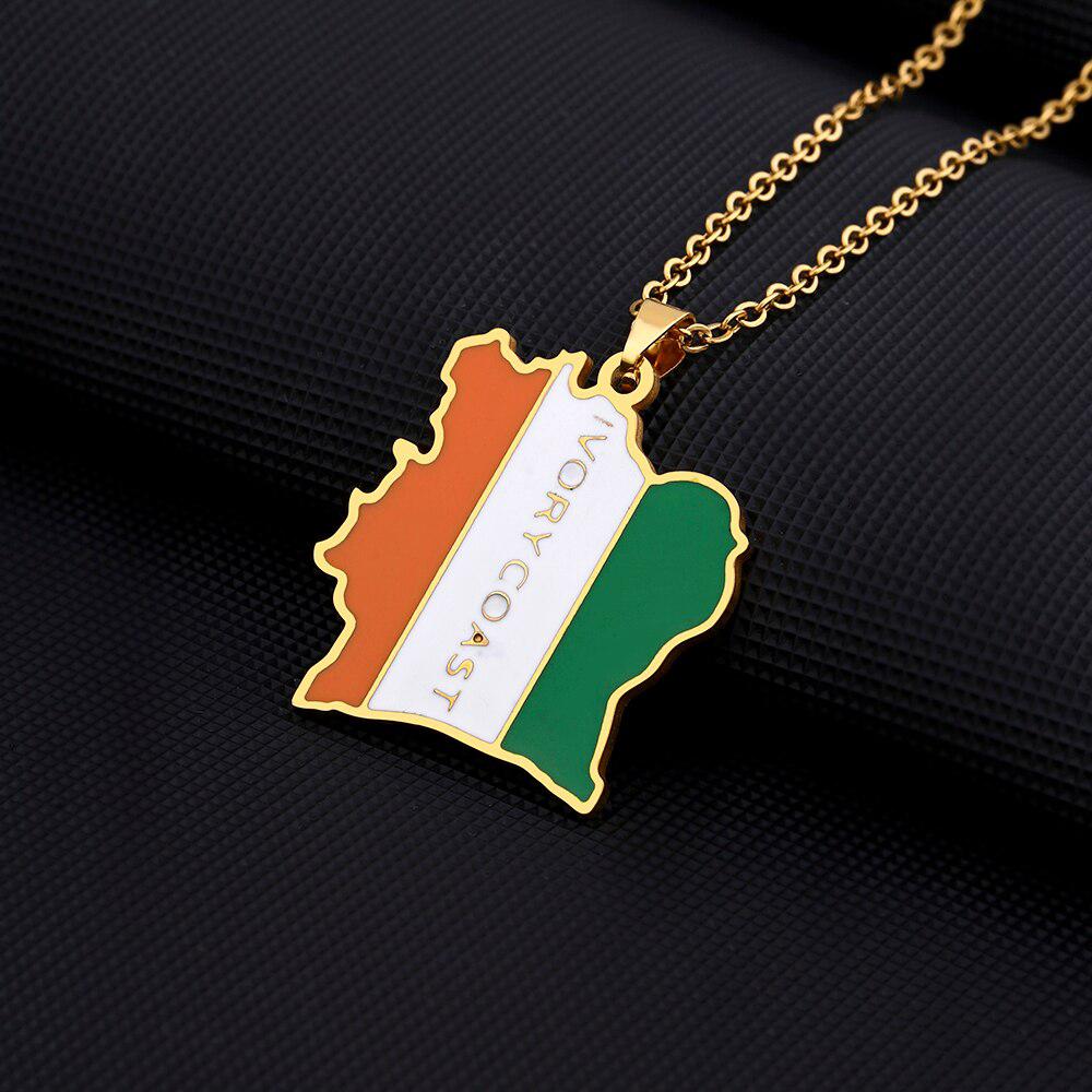 Ivory Coast Flag Map Necklace